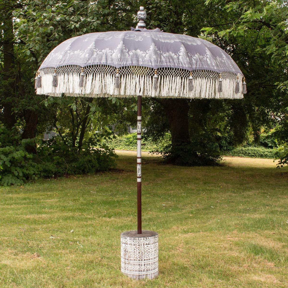 Original Balinesischer Sonnenschirm Bali Schirm Grau Silber 185 cm Model Leila