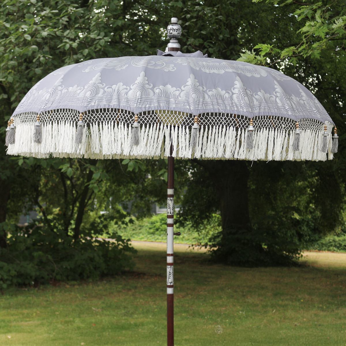 Original Balinesischer Sonnenschirm Bali Schirm Grau Silber 185 cm Model Leila