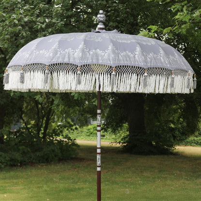 Original Balinesischer Sonnenschirm Bali Schirm Grau Silber 185 cm Model Leila