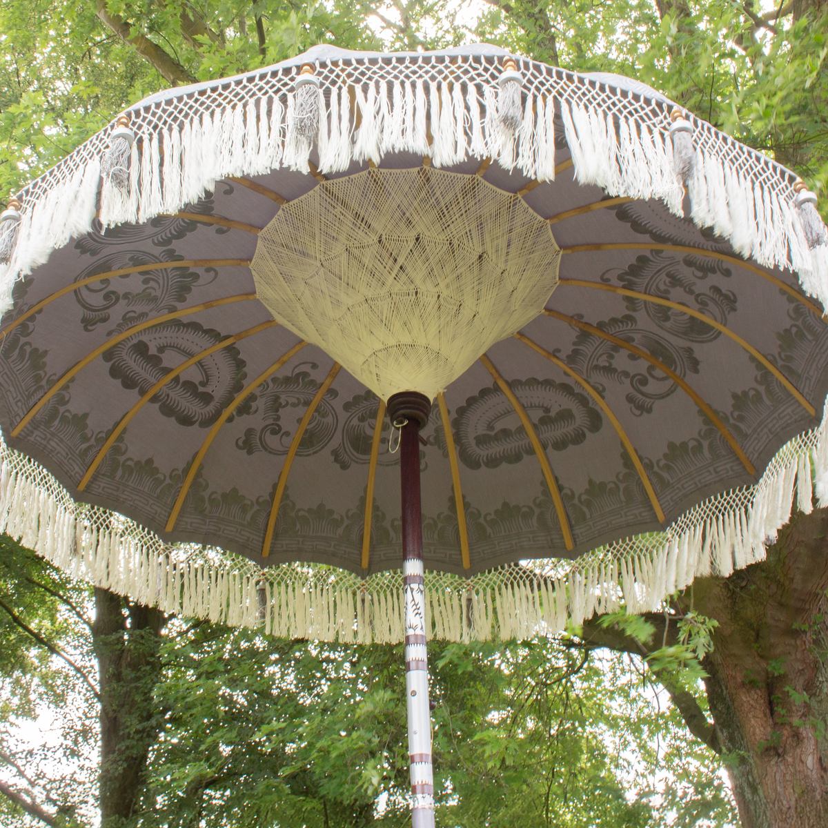 Original Balinesischer Sonnenschirm Bali Schirm Grau Silber 185 cm Model Leila