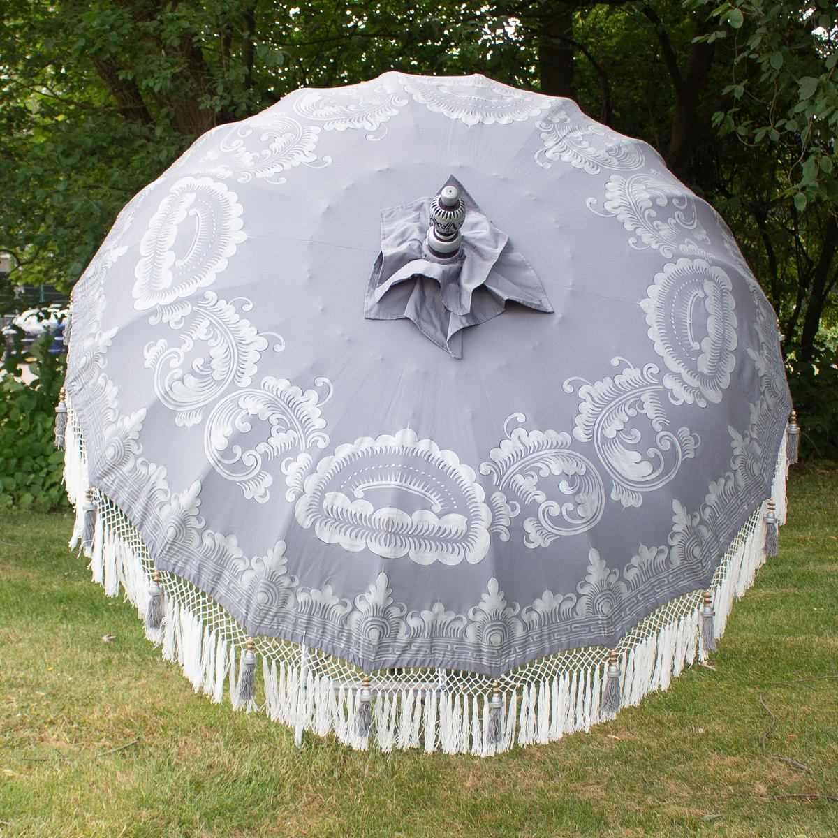 Original Balinesischer Sonnenschirm Bali Schirm Grau Silber 185 cm Model Leila