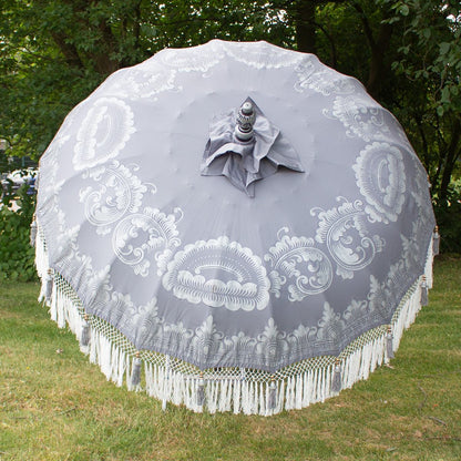 Original Balinesischer Sonnenschirm Bali Schirm Grau Silber 185 cm Model Leila