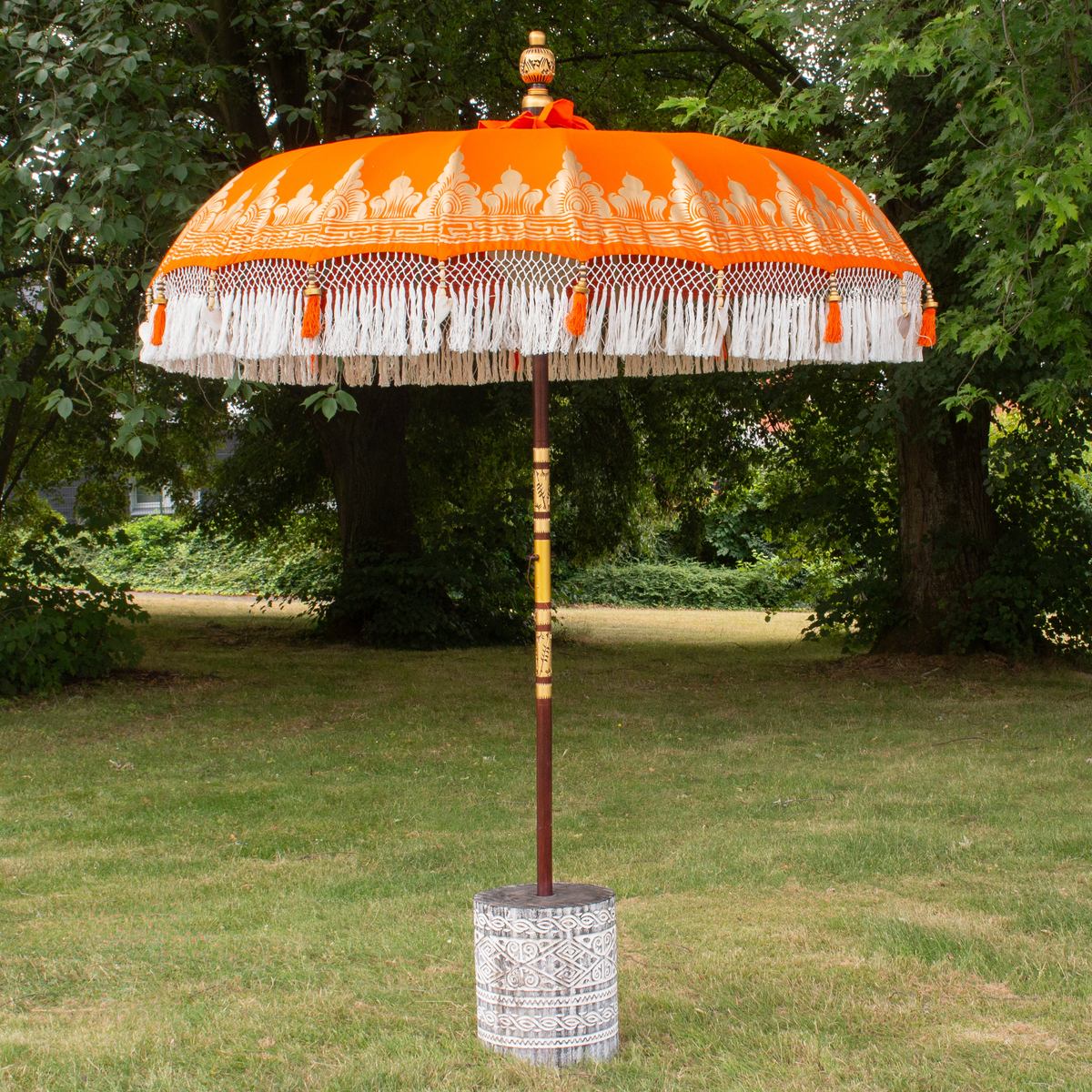 Original Balinesischer Sonnenschirm Bali Schirm Orange 185 cm Model Zora