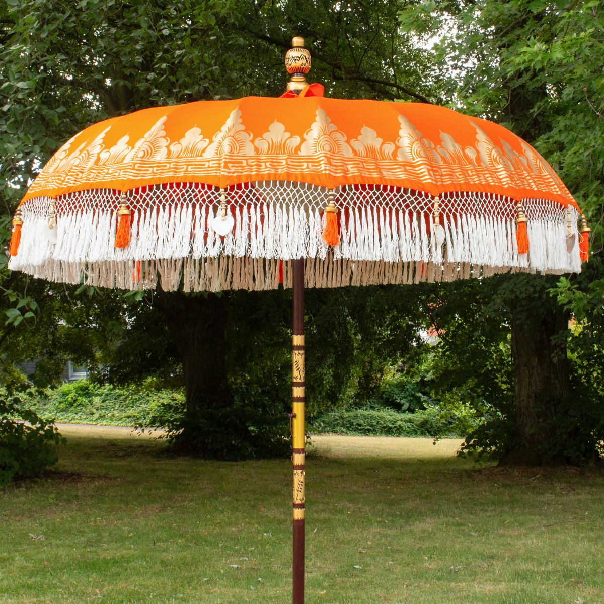 Original Balinesischer Sonnenschirm Bali Schirm Orange 185 cm Model Zora