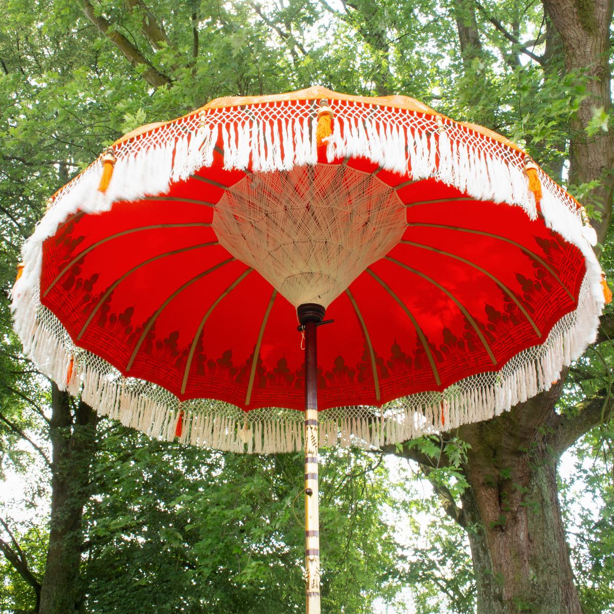 Original Balinesischer Sonnenschirm Bali Schirm Orange 185 cm Model Zora