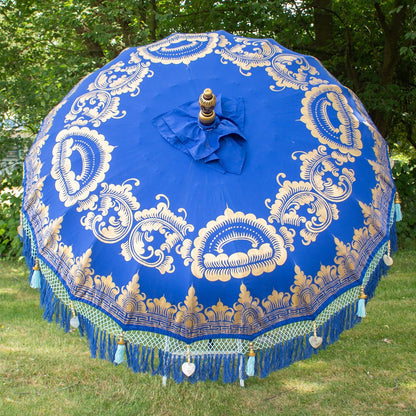 Original Balinesischer Sonnenschirm Bali Schirm Dunkelblau 185 cm Model Royal