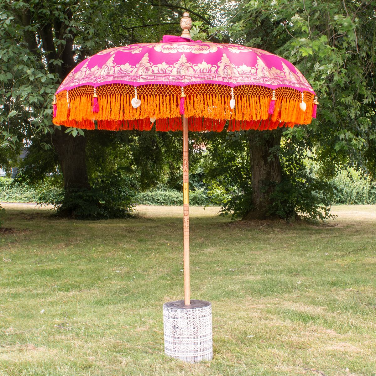 Original Balinesischer Sonnenschirm Bali Schirm Pink Orange 185 cm Model Samira