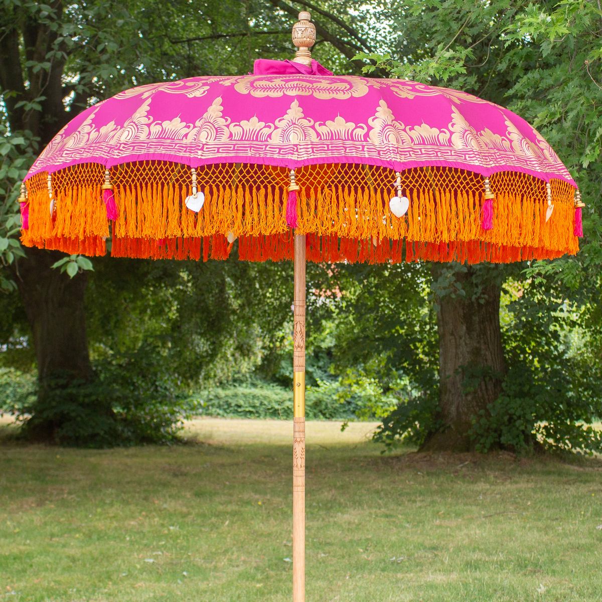 Original Balinesischer Sonnenschirm Bali Schirm Pink Orange 185 cm Model Samira