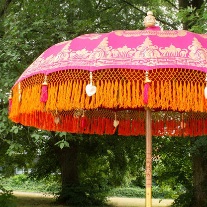 Original Balinesischer Sonnenschirm Bali Schirm Pink Orange 185 cm Model Samira