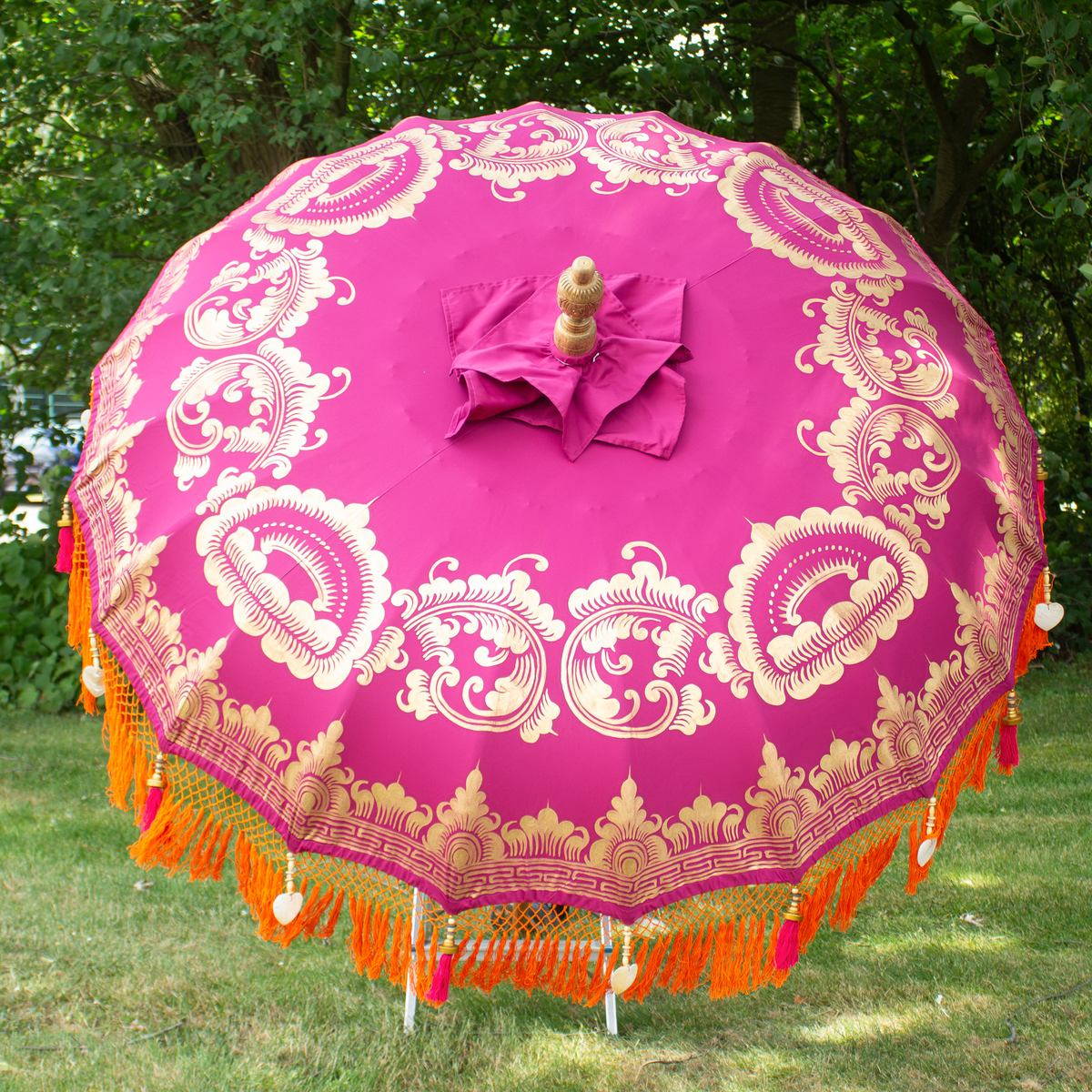 Original Balinesischer Sonnenschirm Bali Schirm Pink Orange 185 cm Model Samira