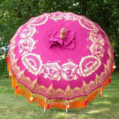 Original Balinesischer Sonnenschirm Bali Schirm Pink Orange 185 cm Model Samira