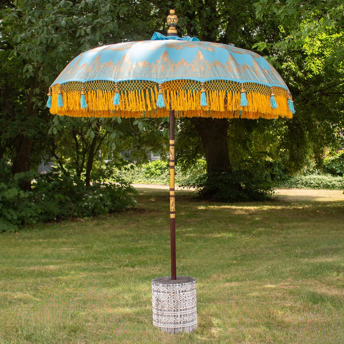 Original Balinesischer Sonnenschirm Bali Schirm Türkis Gelb 185 cm Model Paloma
