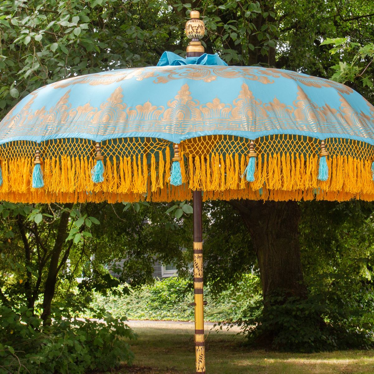 Original Balinesischer Sonnenschirm Bali Schirm Türkis Gelb 185 cm Model Paloma