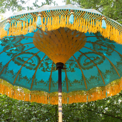 Original Balinesischer Sonnenschirm Bali Schirm Türkis Gelb 185 cm Model Paloma