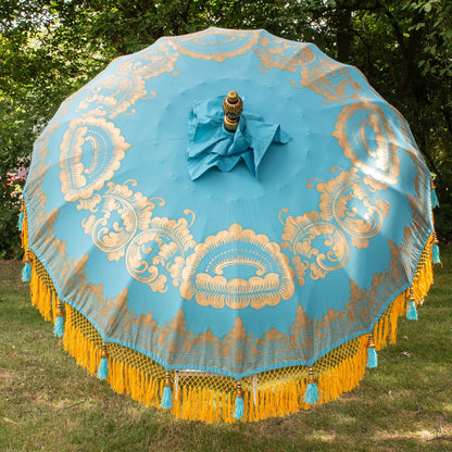 Original Balinesischer Sonnenschirm Bali Schirm Türkis Gelb 185 cm Model Paloma