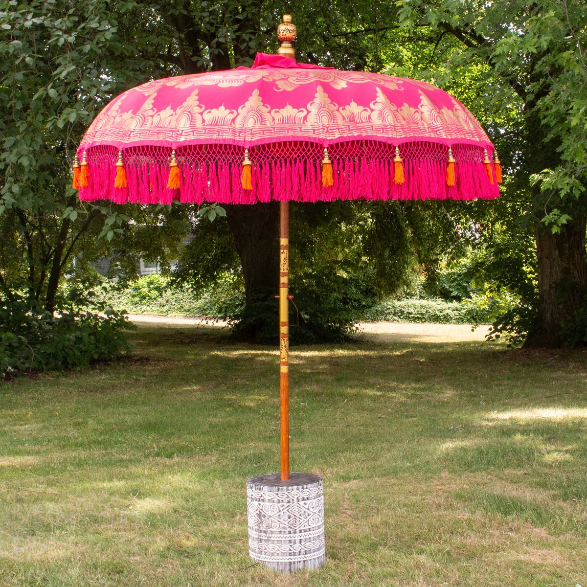 Original Balinesischer Sonnenschirm Bali Schirm Pink 185 cm Model Lotus