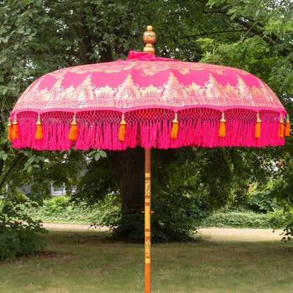 Original Balinesischer Sonnenschirm Bali Schirm Pink 185 cm Model Lotus