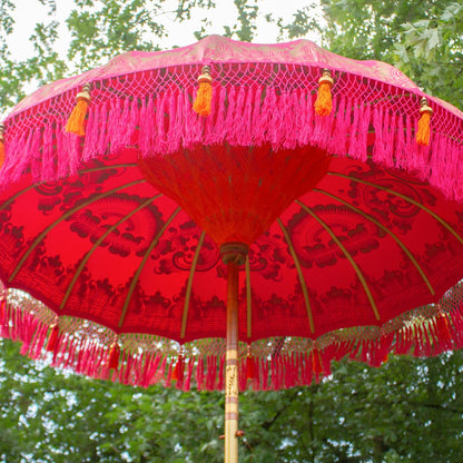 Original Balinesischer Sonnenschirm Bali Schirm Pink 185 cm Model Lotus