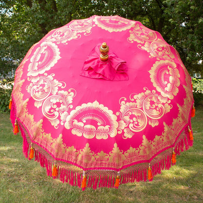 Original Balinesischer Sonnenschirm Bali Schirm Pink 185 cm Model Lotus