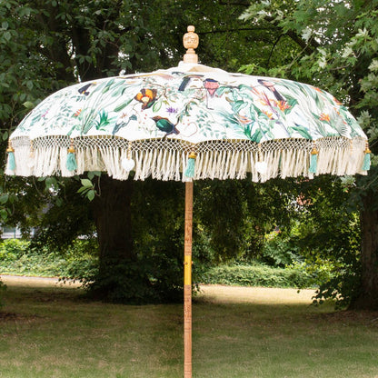 Original Balinesischer Sonnenschirm Bali Schirm Vögel 185 cm Model Merle