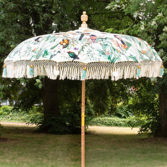 Original Balinesischer Sonnenschirm Bali Schirm Vögel 185 cm Model Merle