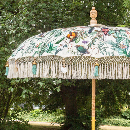 Original Balinesischer Sonnenschirm Bali Schirm Vögel 185 cm Model Merle