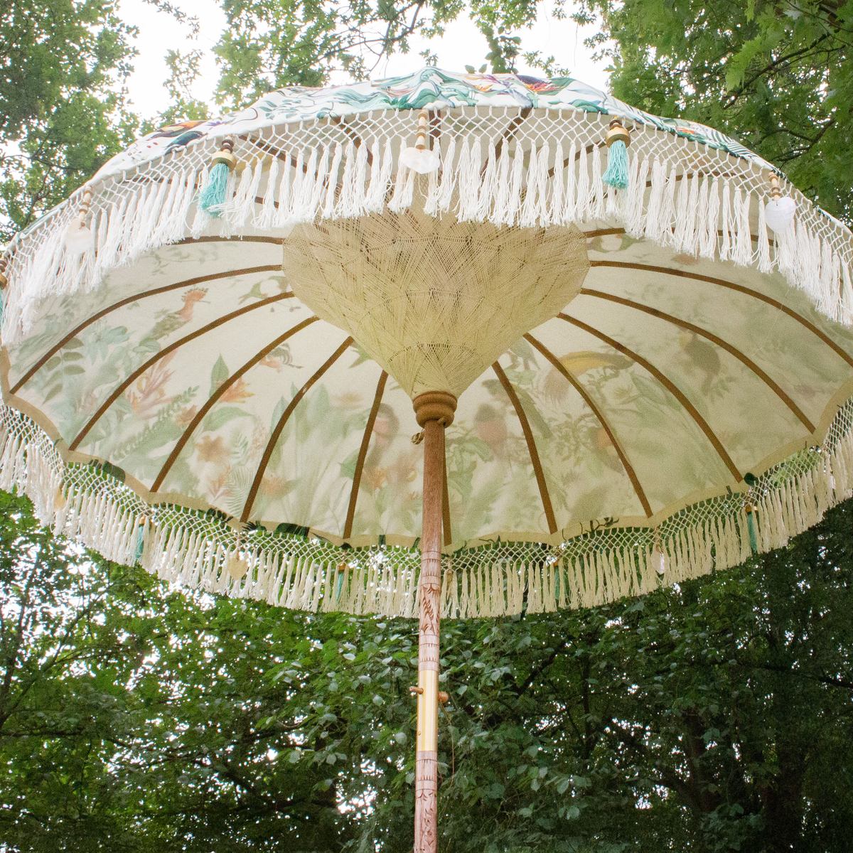 Original Balinesischer Sonnenschirm Bali Schirm Vögel 185 cm Model Merle
