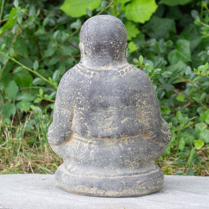 Mönch Figur Kerzen Skulptur Stein Lavasand Bali sitzend Gott Garten Deko Teelichthalter 20 cm