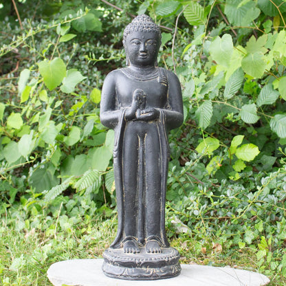 Buddha Figur Skulptur Stein Gartenfigur Lavasand Bali Buddha Gott Deko 50 cm