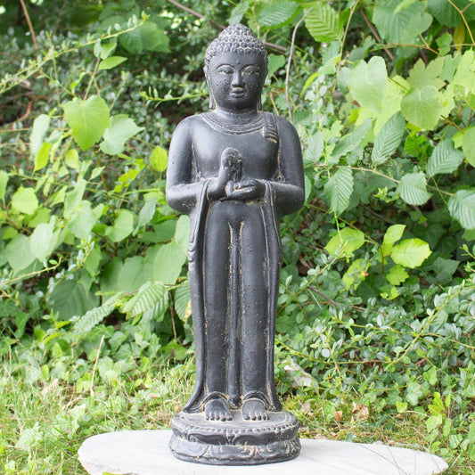 Buddha Figur Skulptur Stein Gartenfigur Lavasand Bali Buddha Gott Deko 50 cm