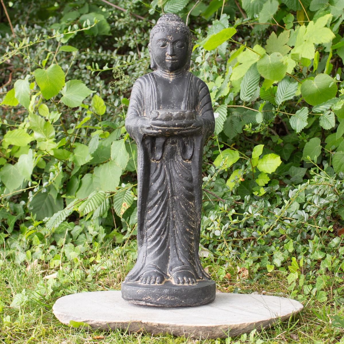 Buddha Figur stehend Kerzen Skulptur Stein Lavasand Bali Buddha Gott Garten Deko Teelichthalter 50 cm