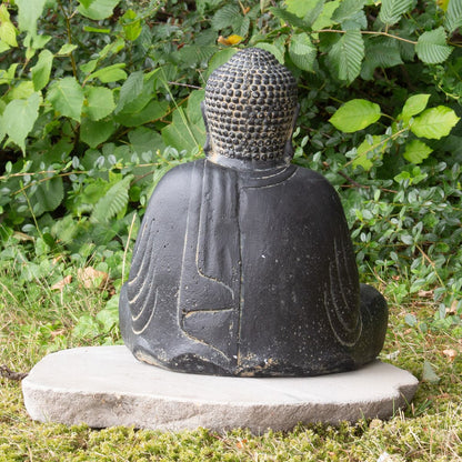 Japan Buddha Figur sitzend Skulptur Lotussitz Meditationsgeste Stein Lavasand Bali Steinfigur Garten Deko 20 cm