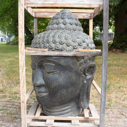 XXL Buddha Kopf Wasserspiel aus Lavasteinguss große Gartenfigur mit Wasserauslauf frostfeste Buddha-Figur 150 cm