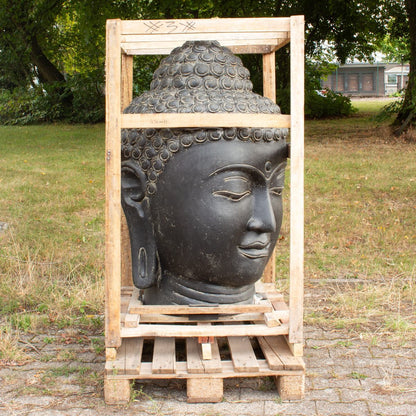 Buddha Kopf Wasserspiel aus Lavasteinguss große Gartenfigur mit Wasserauslauf frostfeste Buddha-Figur 120 cm