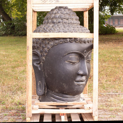 Buddha Kopf Wasserspiel aus Lavasteinguss große Gartenfigur mit Wasserauslauf frostfeste Buddha-Figur 120 cm