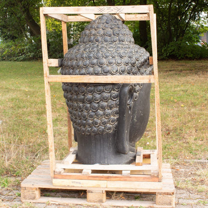 Buddha Kopf Wasserspiel aus Lavasteinguss große Gartenfigur mit Wasserauslauf frostfeste Buddha-Figur 120 cm