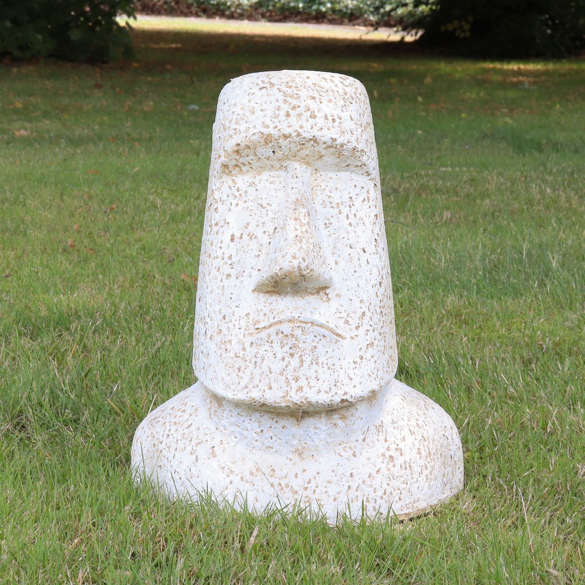 Osterinsel Moai Kopf Stein Steinfigur Gartenfigur Lavastein Figur Statue Steinguss Frostsicher für innen und außen Weiß 30 cm
