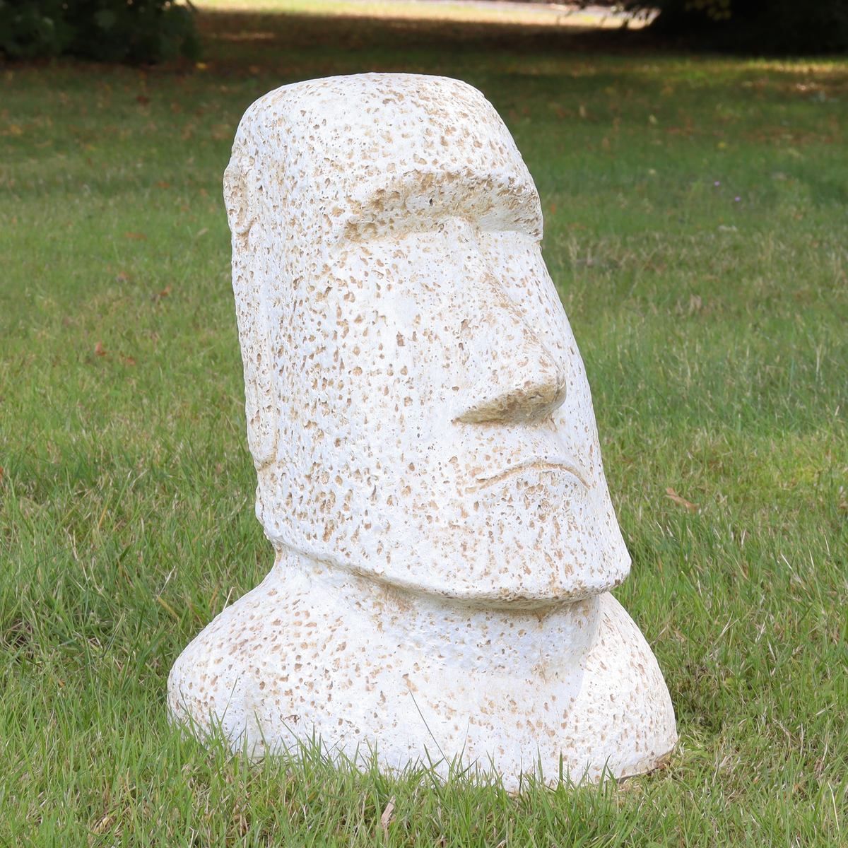 Osterinsel Moai Kopf Stein Steinfigur Gartenfigur Lavastein Figur Statue Steinguss Frostsicher für innen und außen Weiß 30 cm