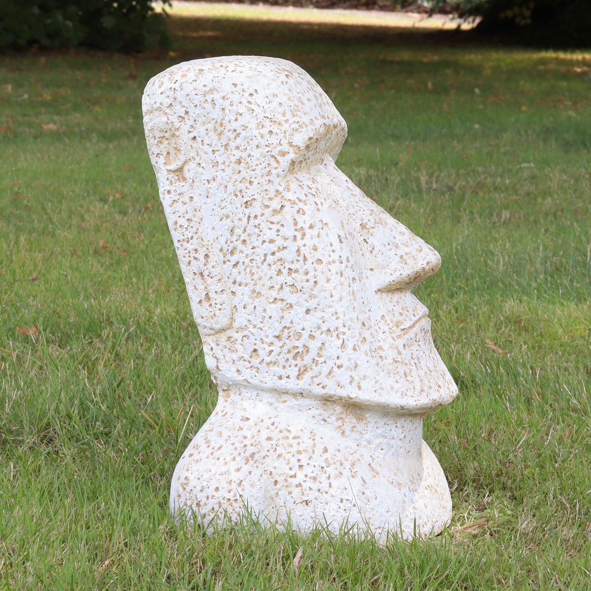 Osterinsel Moai Kopf Stein Steinfigur Gartenfigur Lavastein Figur Statue Steinguss Frostsicher für innen und außen Weiß 30 cm