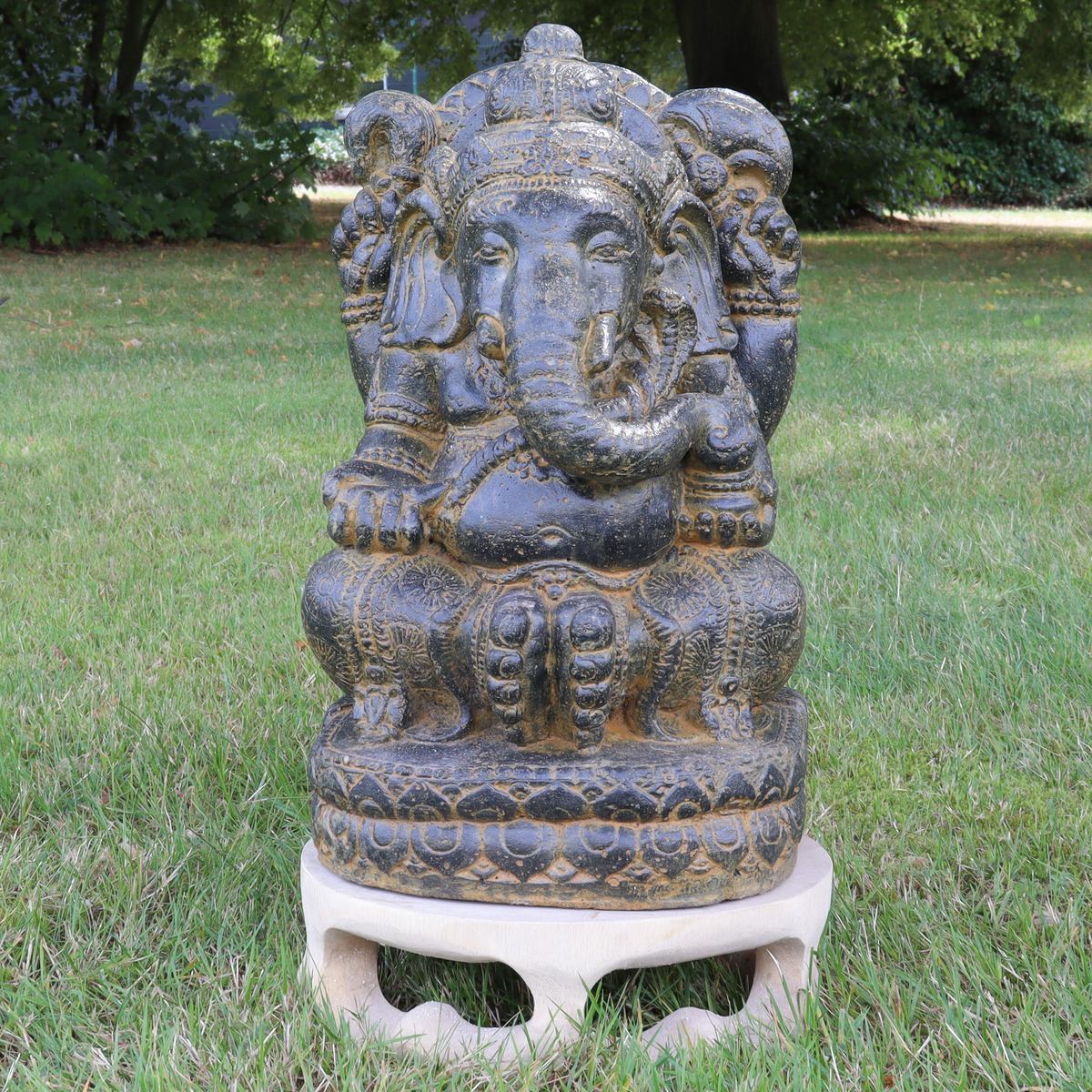 Ganesha Figur Hinduismus Buddhismus Gott Götterbote Ganapati Geschenk Garten Gartendeko Beton GRC Braun Antik 43 cm