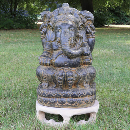 Ganesha Figur Hinduismus Buddhismus Gott Götterbote Ganapati Geschenk Garten Gartendeko Beton GRC Braun Antik 43 cm