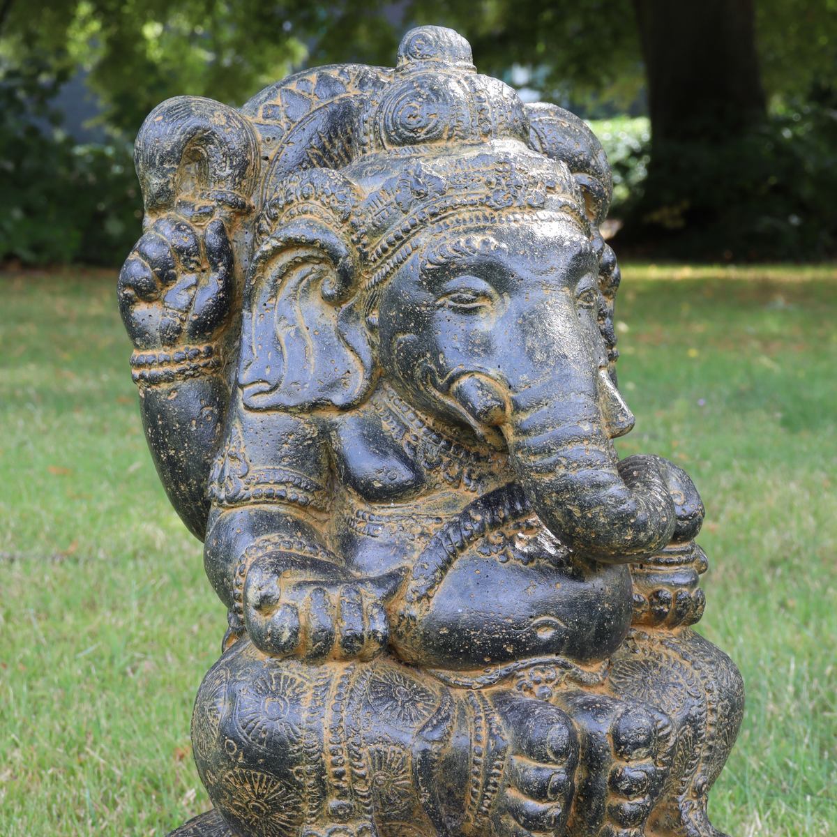 Ganesha Figur Hinduismus Buddhismus Gott Götterbote Ganapati Geschenk Garten Gartendeko Beton GRC Braun Antik 43 cm