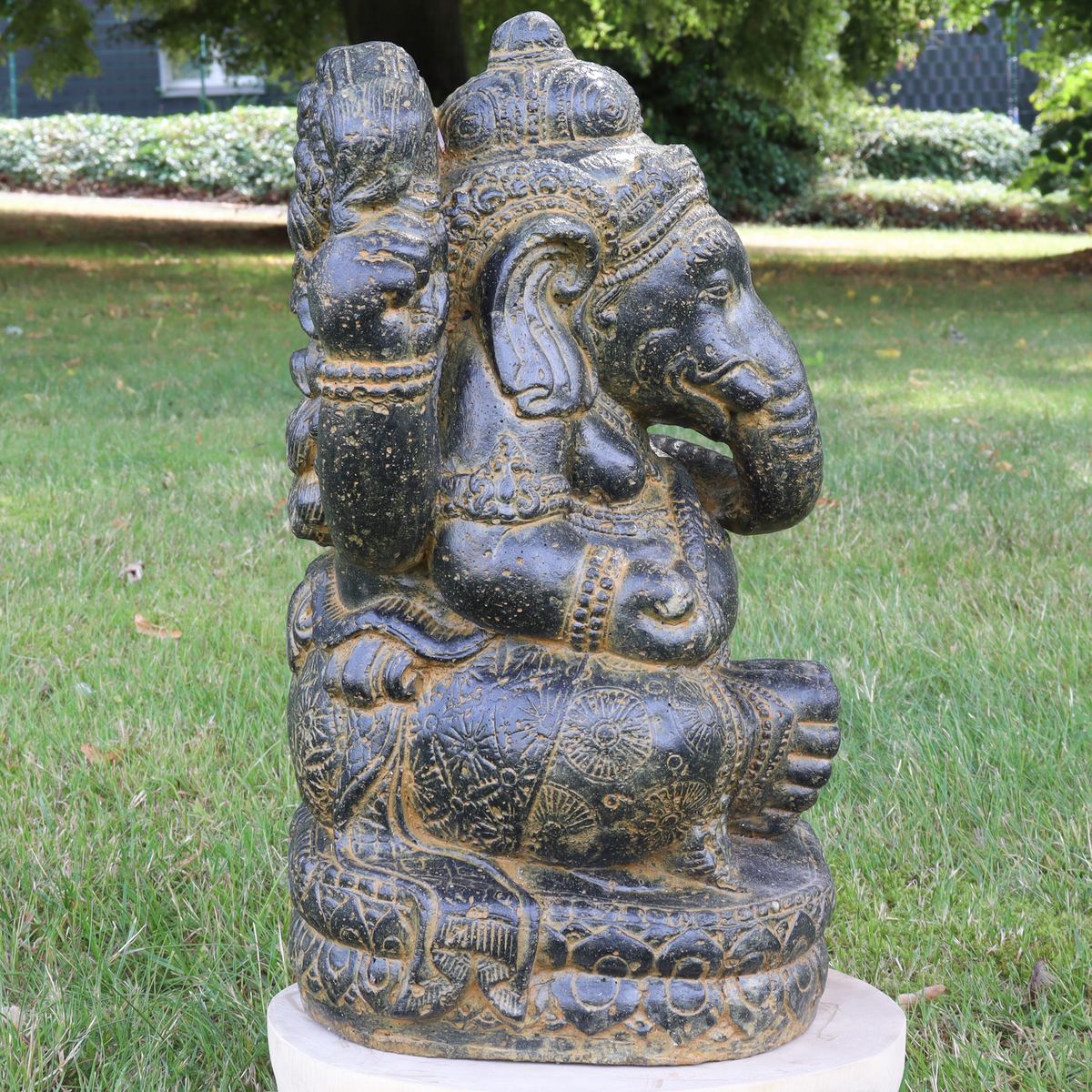 Ganesha Figur Hinduismus Buddhismus Gott Götterbote Ganapati Geschenk Garten Gartendeko Beton GRC Braun Antik 43 cm