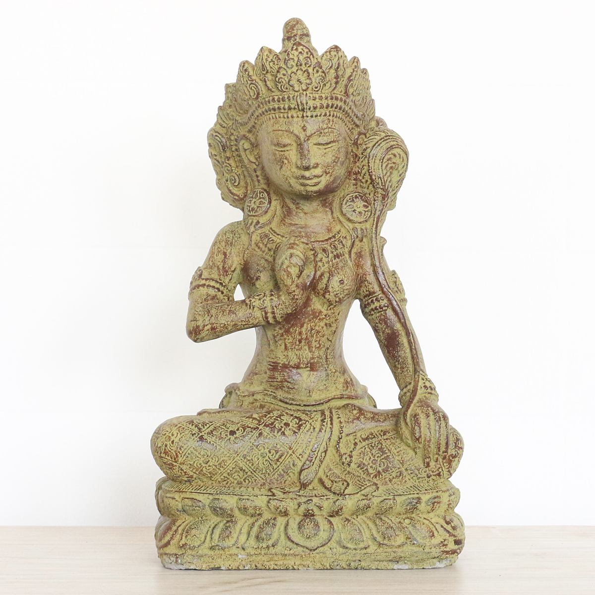 Sri Dewi Skulptur Stein Lavasand Indonesien Bali Gott Hinduismus Steinfigur Stein Figur Frostfest für innen oder außen sitzend 40 cm