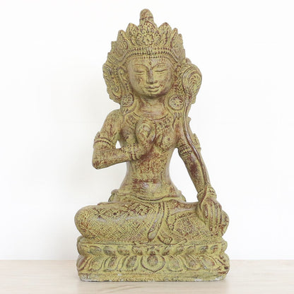 Sri Dewi Skulptur Stein Lavasand Indonesien Bali Gott Hinduismus Steinfigur Stein Figur Frostfest für innen oder außen sitzend 40 cm
