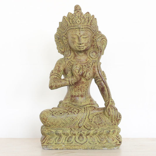 Sri Dewi Skulptur Stein Lavasand Indonesien Bali Gott Hinduismus Steinfigur Stein Figur Frostfest für innen oder außen sitzend 40 cm