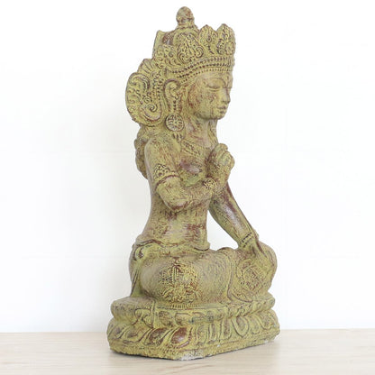 Sri Dewi Skulptur Stein Lavasand Indonesien Bali Gott Hinduismus Steinfigur Stein Figur Frostfest für innen oder außen sitzend 40 cm
