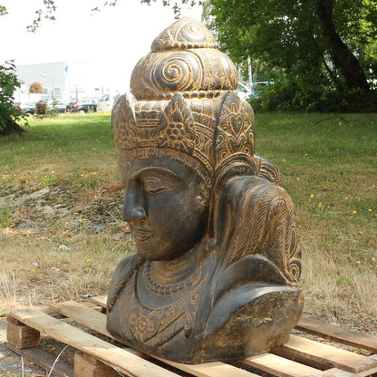 Devi Kopf Head Figur Skulptur Bali Garten GRC Beton Gartenfigur Antik Finish 104 cm
