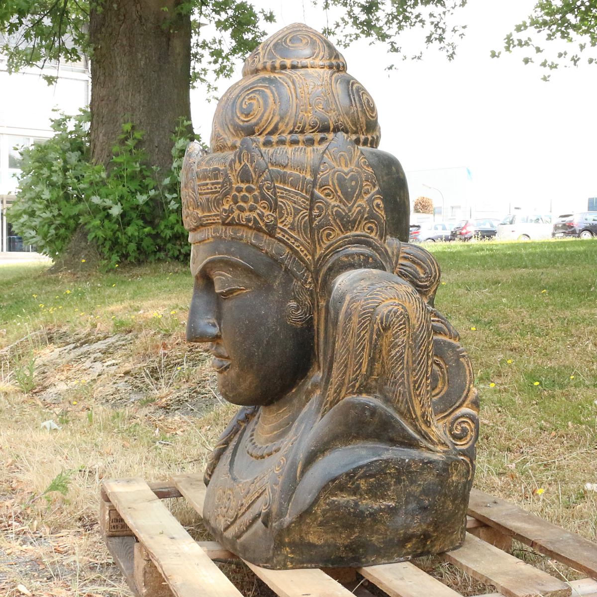 Devi Kopf Head Figur Skulptur Bali Garten GRC Beton Gartenfigur Antik Finish 104 cm