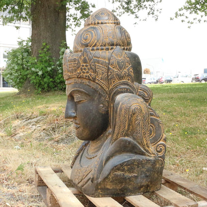 Devi Kopf Head Figur Skulptur Bali Garten GRC Beton Gartenfigur Antik Finish 104 cm
